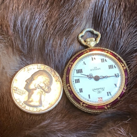 Nadine Spirotor KIF || Rare Vintage Purple Gold Swiss Pocket Watch Pendant Works Nadine Spirotor KIF || Rare Vintage Purple Gold Swiss Pocket  main image 2